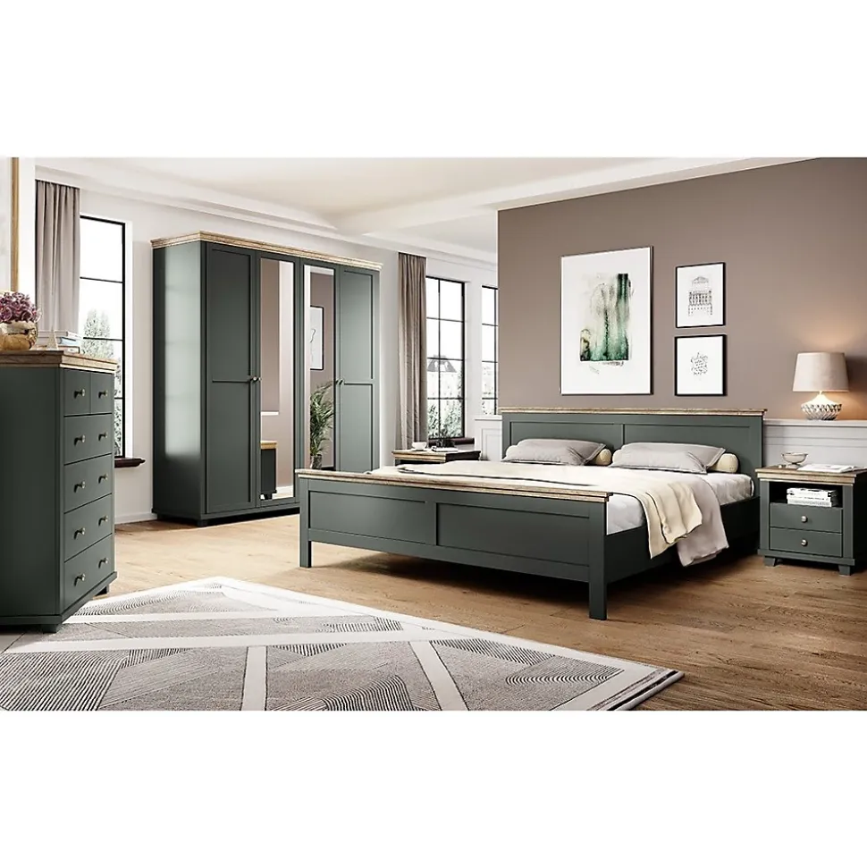 Commode XL design 6 tiroirs. Coloris vert kaki et chene. Collection ASSIA