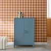 Commode/armoire en métal bleu. 2 espaces de rangement. casiers