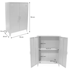 Commode/armoire en métal bleu. 2 espaces de rangement. casiers