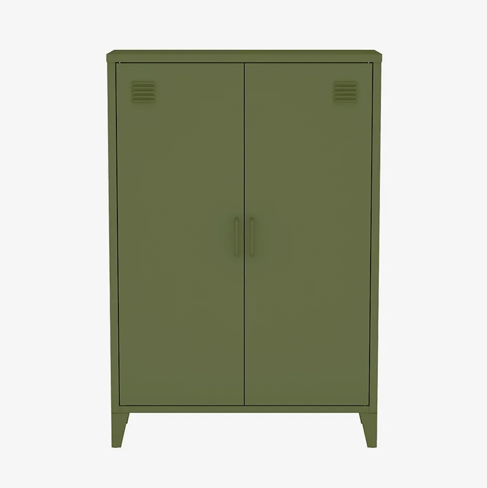 Commode/armoire en métal kaki. 2 espaces de rangement. casiers