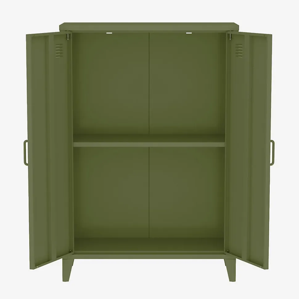 Commode/armoire en métal kaki. 2 espaces de rangement. casiers
