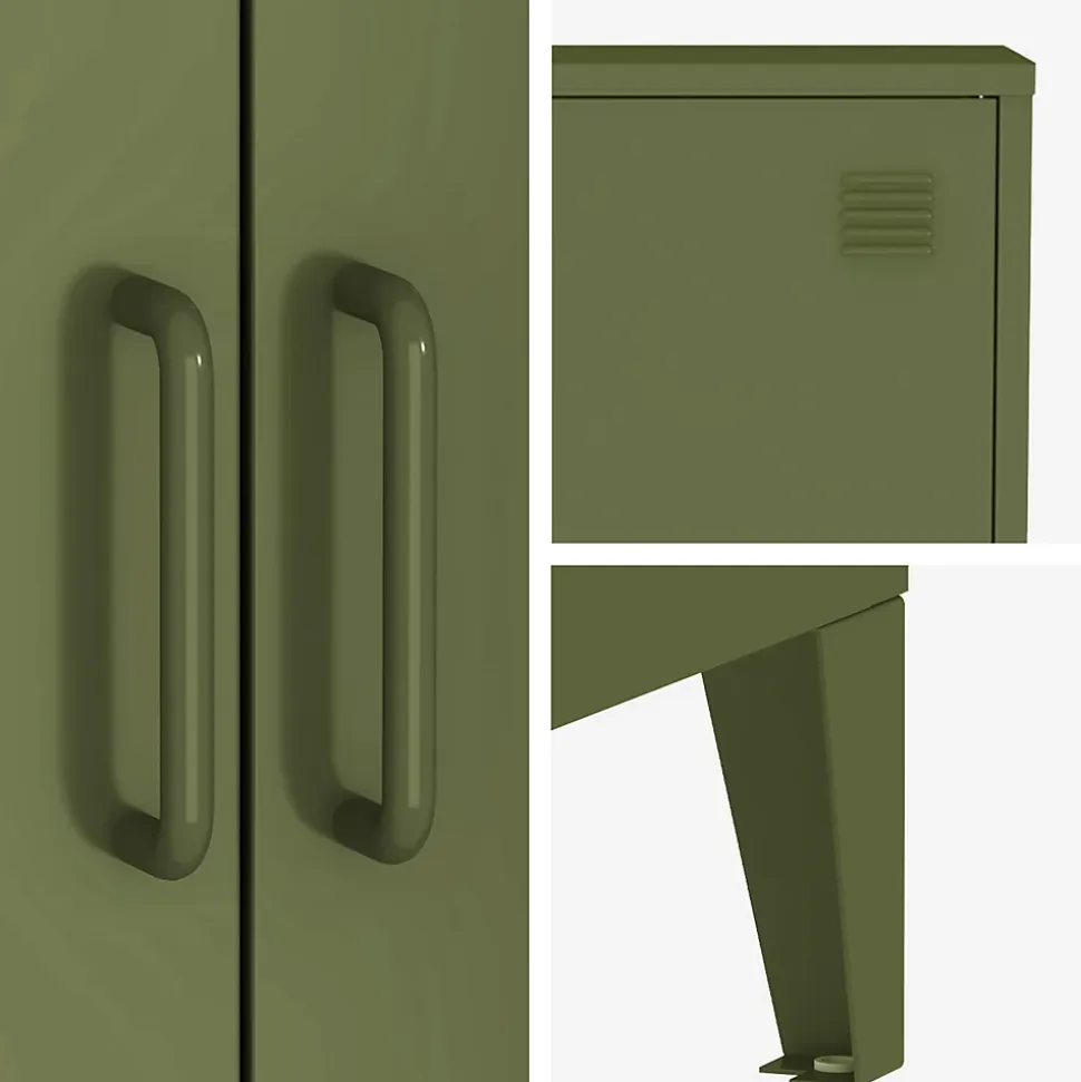 Commode/armoire en métal kaki. 2 espaces de rangement. casiers