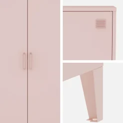 Commode/armoire en métal rose. 2 espaces de rangement. casiers
