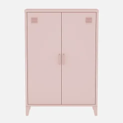 Commode/armoire en métal rose. 2 espaces de rangement. casiers
