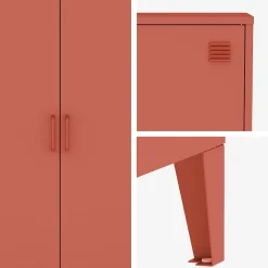 Commode/armoire en métal terracotta. 2 espaces de rangement. casiers
