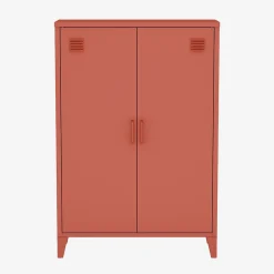 Commode/armoire en métal terracotta. 2 espaces de rangement. casiers