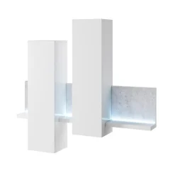 Composition murale BERGAME 152 cm Blanc et effet béton LED intégrées Design moderne