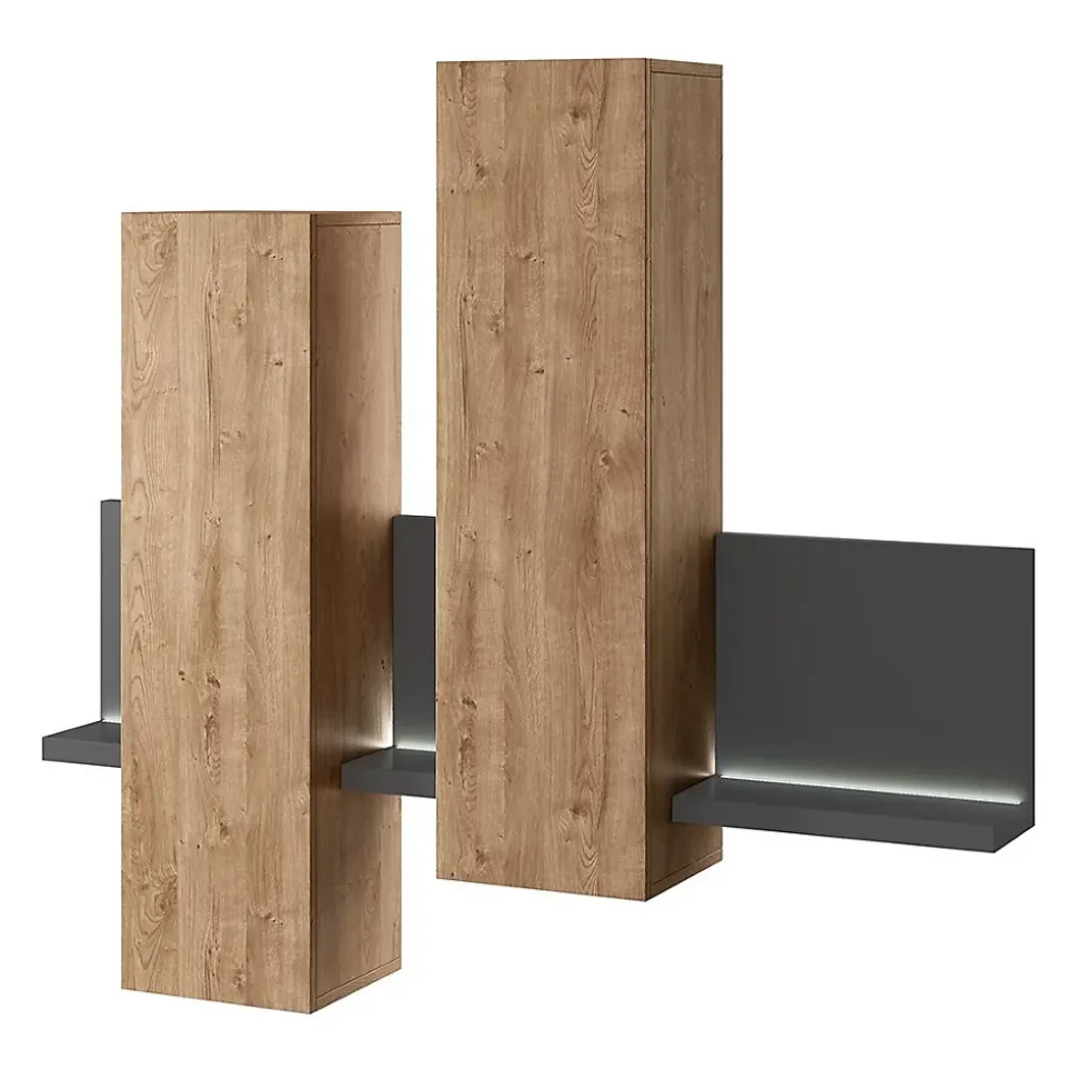 Composition murale BERGAME LED Chene et gris Design moderne