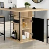 Comptoir Bar Ilot Central Meuble Industriel avec Rangements 110cm Imitation hêtre Salon Salle à Manger Cuisine 6 Places Moderne