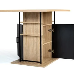 Comptoir Bar Ilot Central Meuble Industriel avec Rangements 110cm Imitation hêtre Salon Salle à Manger Cuisine 6 Places Moderne