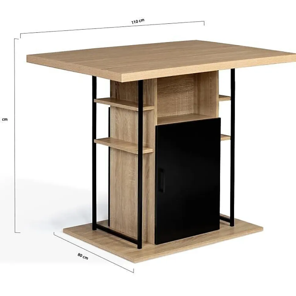 Comptoir Bar Ilot Central Meuble Industriel avec Rangements 110cm Imitation hêtre Salon Salle à Manger Cuisine 6 Places Moderne