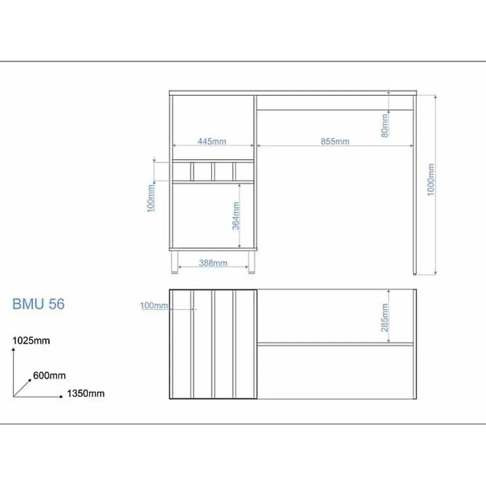 Comptoir de cuisine Beaux Meubles Pas Chers 135 cm blanc mélaminé