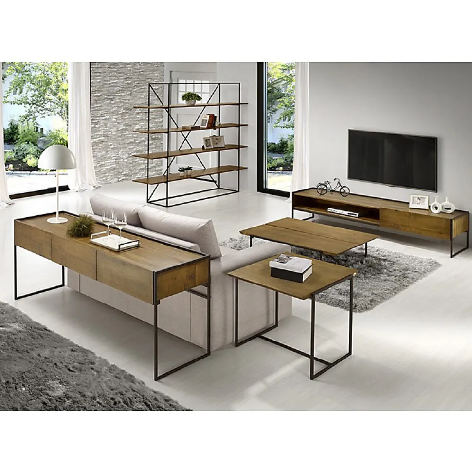 Console 133 cm 3 tiroirs en bois de pin et métal marron - LINEA