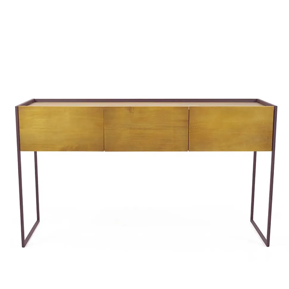 Console 133 cm 3 tiroirs en bois de pin et métal marron - LINEA