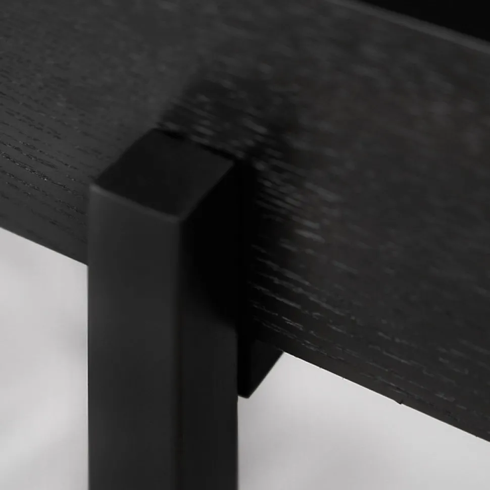 Console 105 cm caisson bois noir ajourée et pieds métal noir - MICHEL