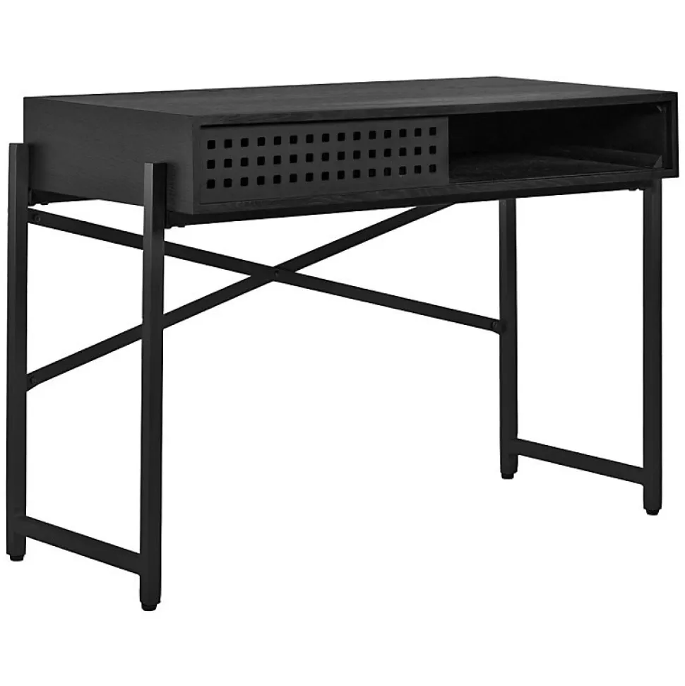 Console 105 cm caisson bois noir ajourée et pieds métal noir - MICHEL