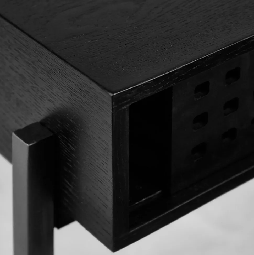 Console 105 cm caisson bois noir ajourée et pieds métal noir - MICHEL