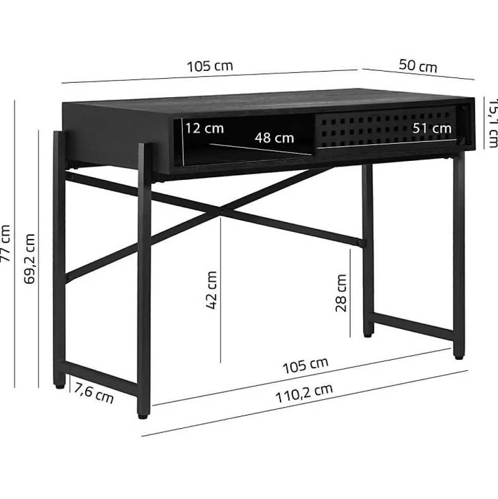Console 105 cm caisson bois noir ajourée et pieds métal noir - MICHEL