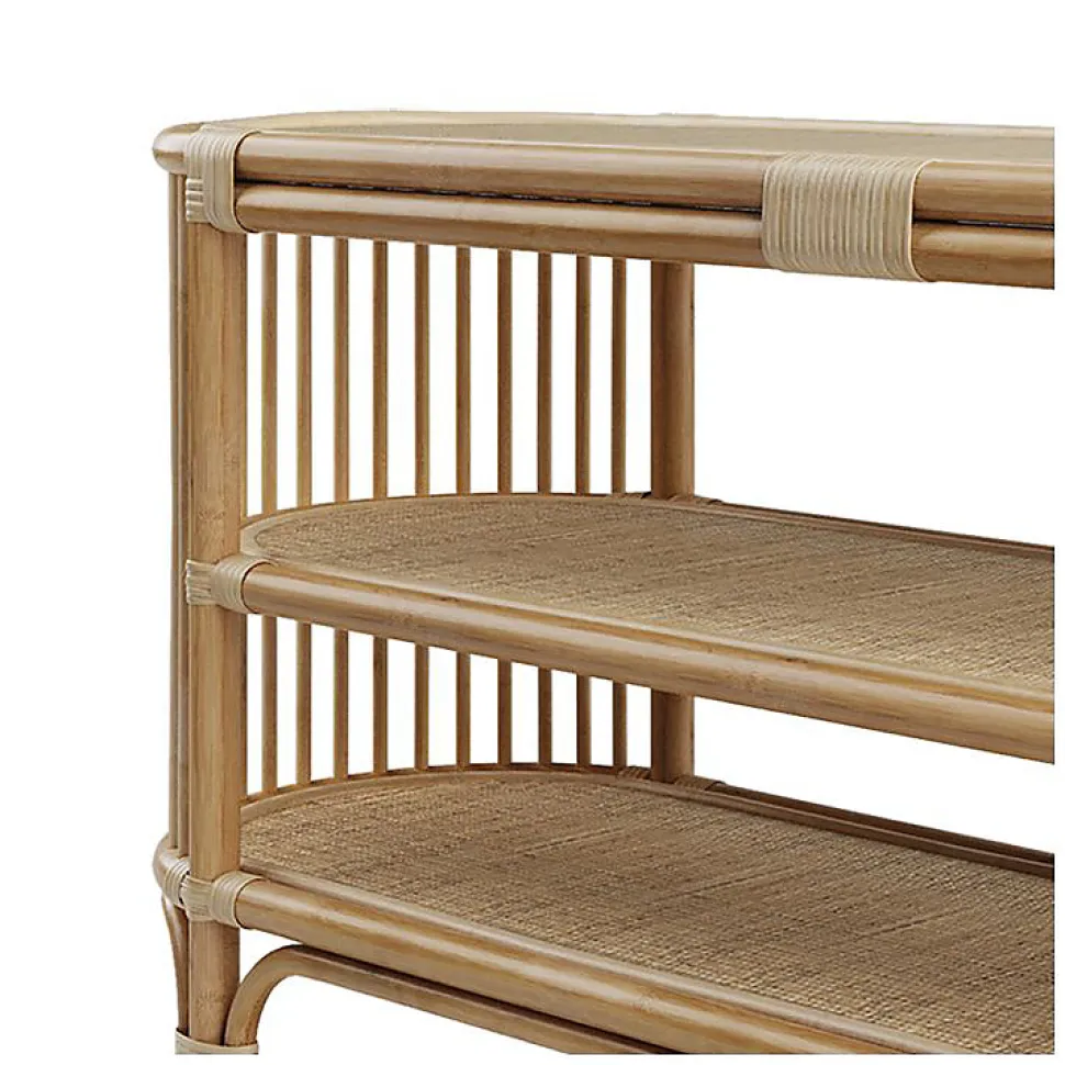 Console 140 cm en rotin naturel avec étagères - Marthe