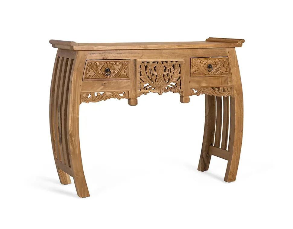 Console à deux tiroirs en teck massif 100 cm