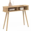 Console 2 portes coulissantes ROMIE lattes tasseau bois coloris chêne