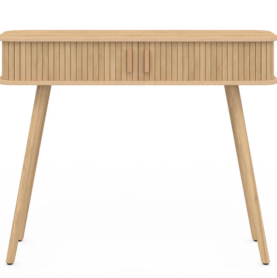Console 2 portes coulissantes ROMIE lattes tasseau bois coloris chêne