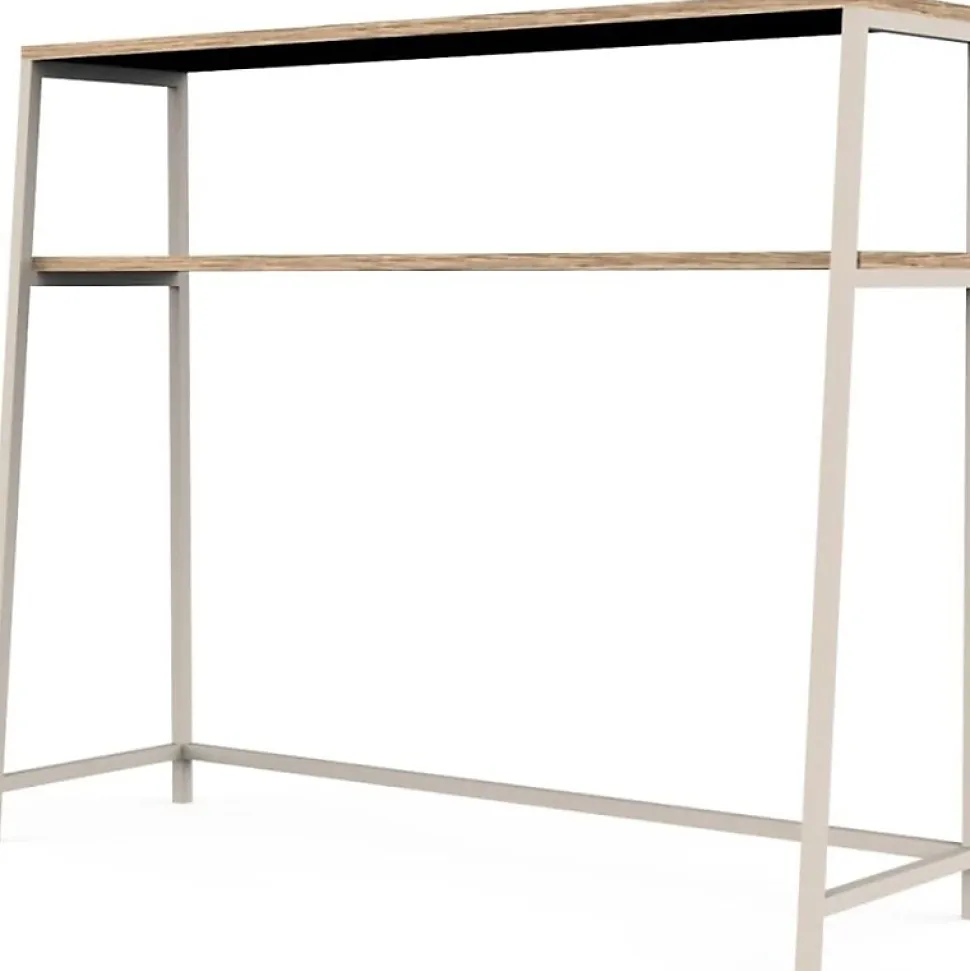 Console 2 étagères métal beige et effet bois naturel 100 x 30 x 80 cm