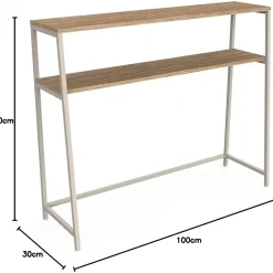 Console 2 étagères métal beige et effet bois naturel 100 x 30 x 80 cm