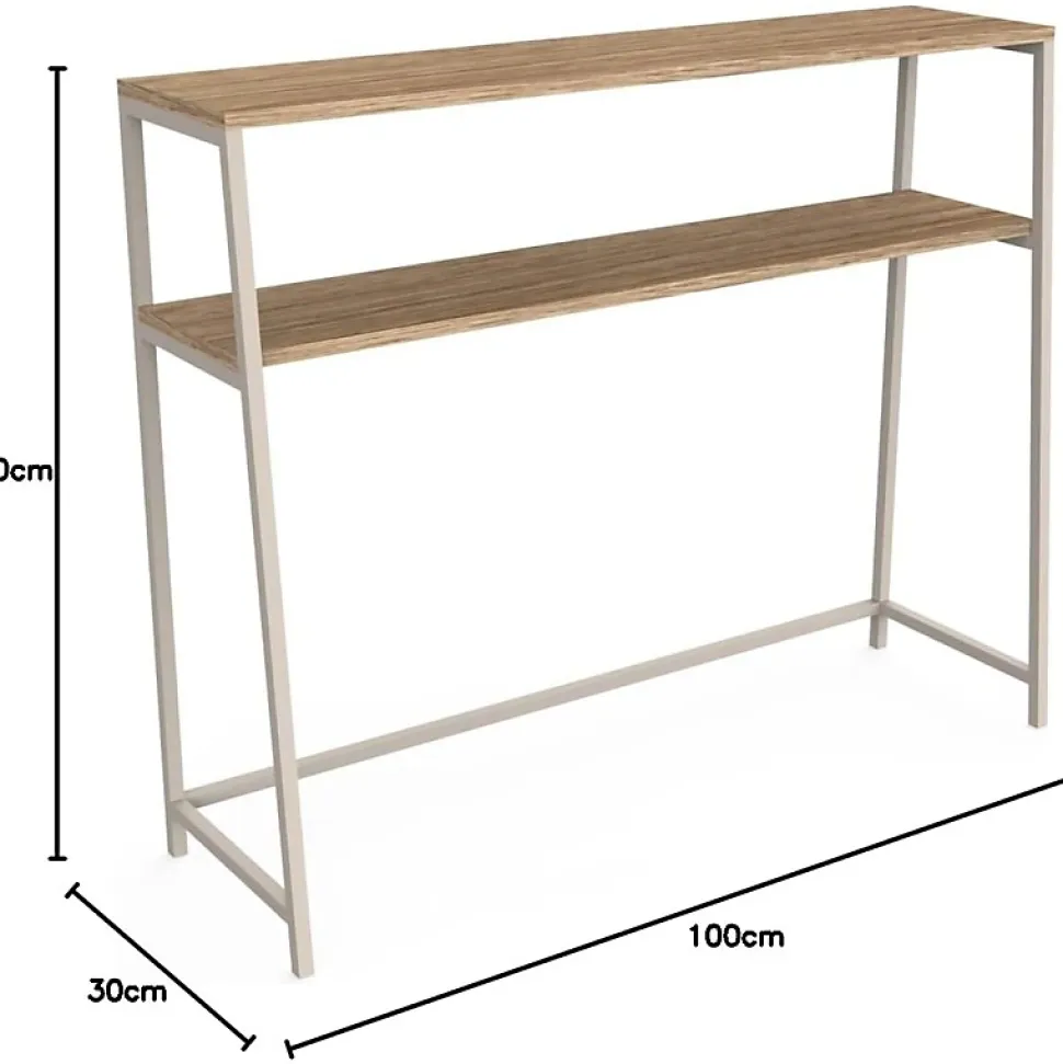 Console 2 étagères métal beige et effet bois naturel 100 x 30 x 80 cm