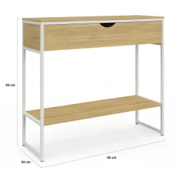 Console 1 tiroir DETROIT 1 étagère design industriel bois et métal blanc