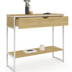 Console 1 tiroir DETROIT 1 étagère design industriel bois et métal blanc