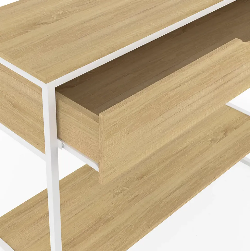 Console 1 tiroir DETROIT 1 étagère design industriel bois et métal blanc