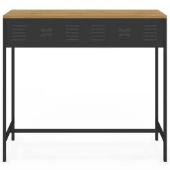 Console 1 tiroir ESTER métal noir plateau bois design industriel