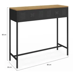 Console 1 tiroir ESTER métal noir plateau bois design industriel