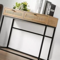 Console 2 Tiroirs avec Cannage Rotin L100cm - JAYA