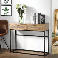 Console 2 Tiroirs avec Cannage Rotin L100cm - JAYA