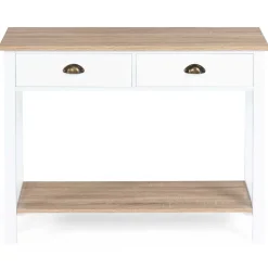 Console 2 tiroirs campagne ISIS 1 étagère bois et blanc