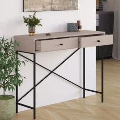 Console 2 Tiroirs Couleur moka et Pieds en Métal L110 cm - Titan