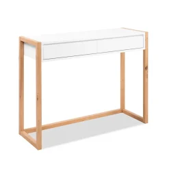 Console 2 tiroirs décor blanc et chêne artisan L100 cm - NOVA