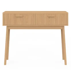 Console 2 tiroirs JULIETTE lattes tasseau bois coloris chêne