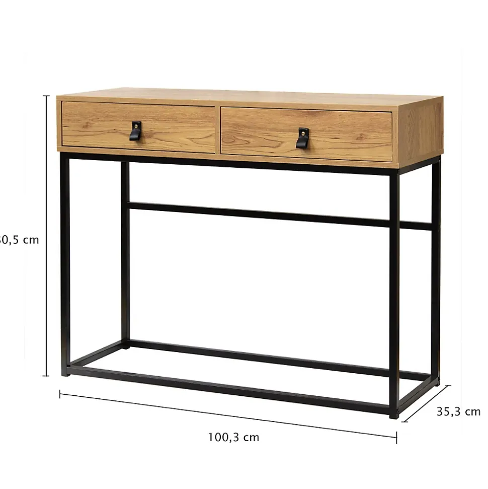 Console 2 Tiroirs Pieds Métal Effet Chêne - JILL