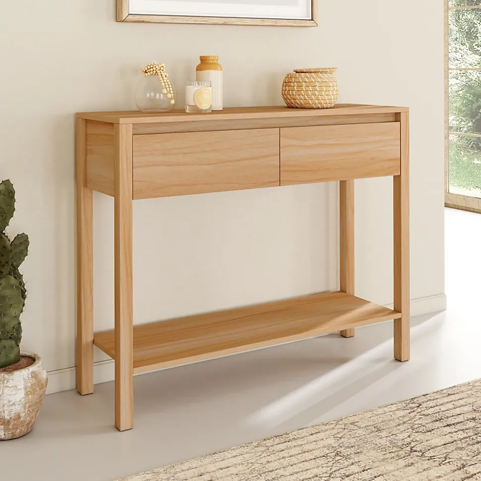 Console 2 tiroirs TOSCANE 1 étagère effet teck