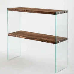 Console Agena, Table polyvalente, Armoire de rangement, Bureau du couloir, 90x30h80 cm, Noyer