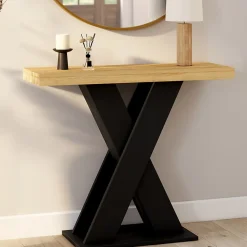Console ALICIA plateau bois et pied X noir