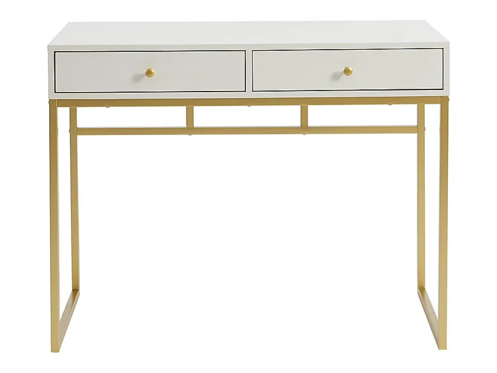 Console avec 2 tiroirs en MDF - Blanc et doré - CODENIO