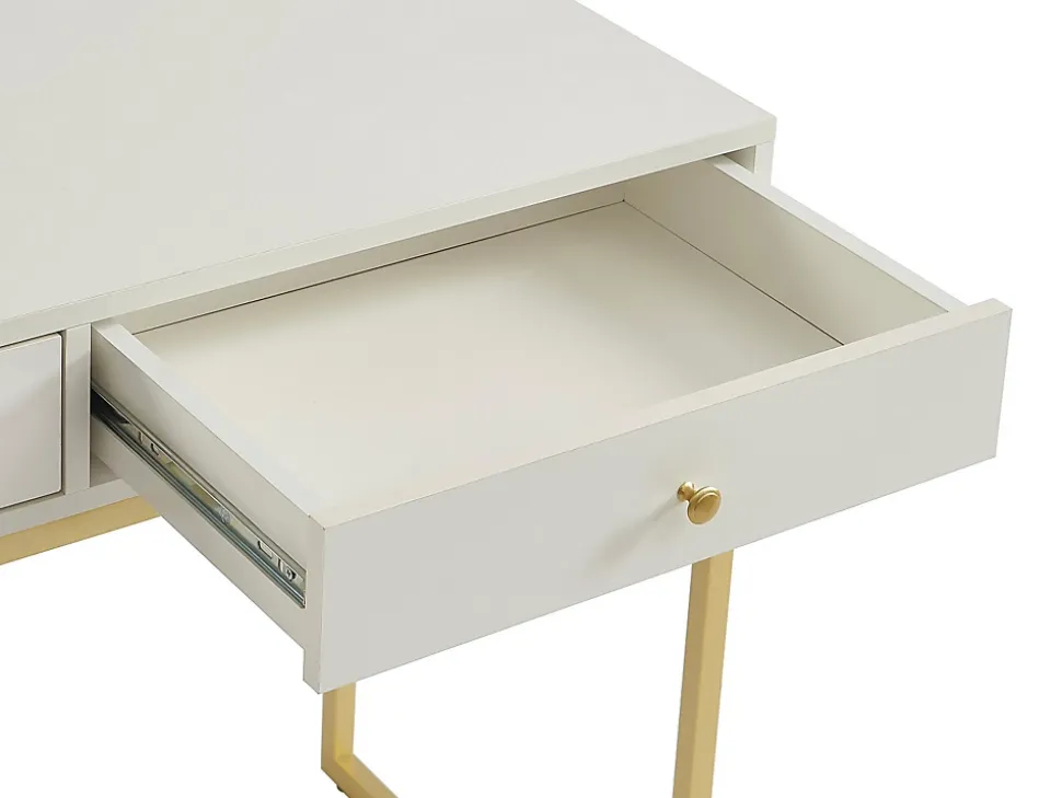 Console avec 2 tiroirs en MDF - Blanc et doré - CODENIO
