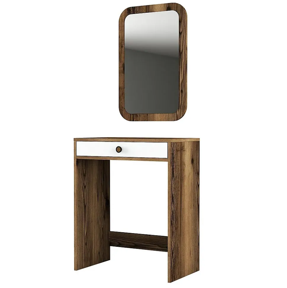 Console Baunei, Table polyvalente, Armoire de rangement, Bureau du couloir, 70x85 h40 cm, Noyer et Blanc