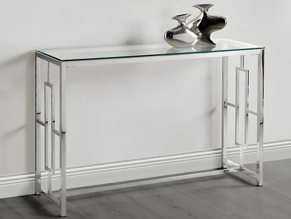 Console CLOTILDE - Verre trempé et acier - Chromé
