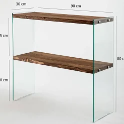 Console Dacell, Table polyvalente, Armoire de rangement, Bureau du couloir, 90x30h80 cm, Noyer
