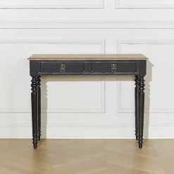 Console d'entrée ANGLOIS Style shabby chic, plateau en chêne, patine blanche ou noire